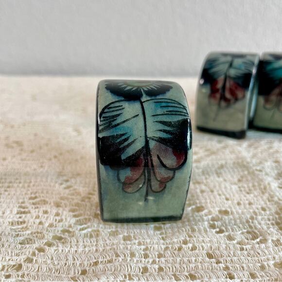 Floral Hand Painted Mexican Pottery Napkin Rings - Picture 8 of 16